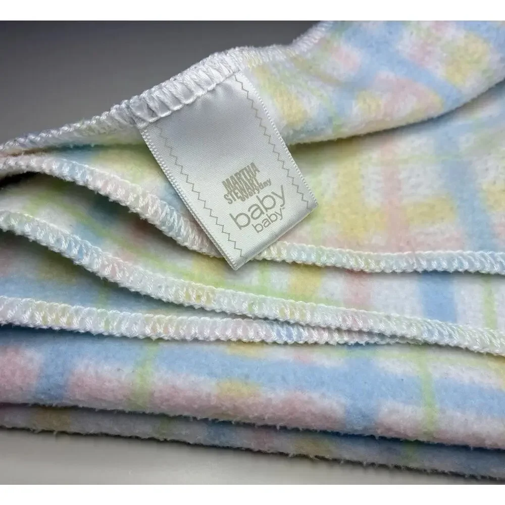 Martha Stewart Everyday Baby Blanket Pastel Plaid White Pink Blue Yellow